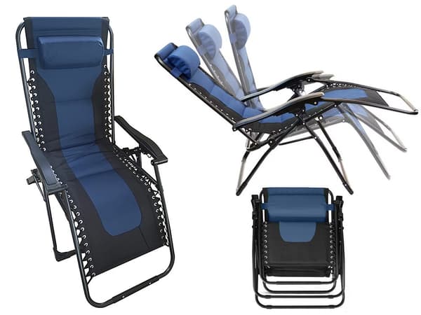 Gravitationsstol Zero Gravity foldbar med sidebord marineblå/sort