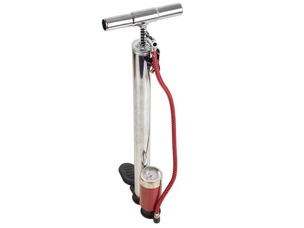 Manuell metallpump med tryckmätare slang 55 cm för däck och bollar
