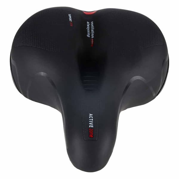 Cykelsadel bred støddæmpet med refleks og ventilationskanal sort