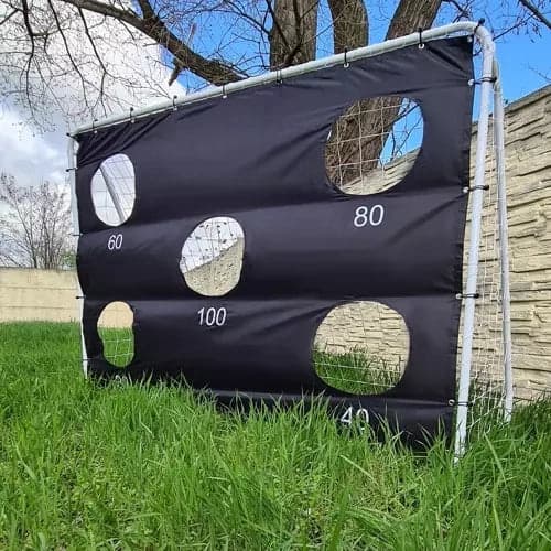 Fodboldmål i stål 240x170 cm med net og målskive, hvid/sort