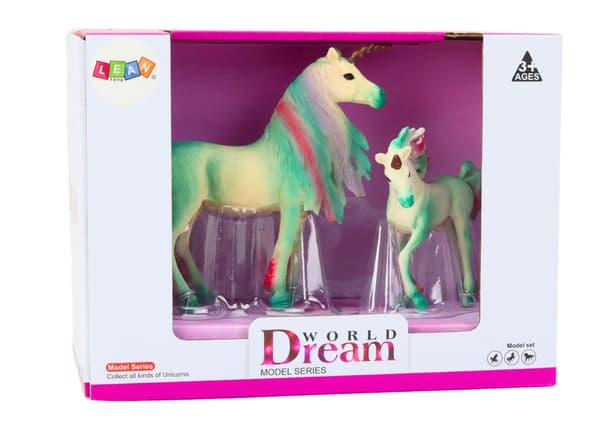 Enhörningsfigurer 2-pack grön vuxen + föl 12 cm/8 cm, CE EN71