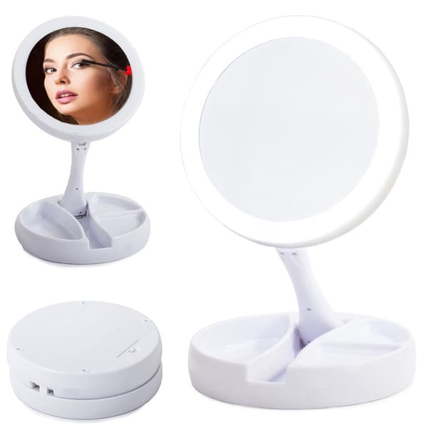 Makeupspejl med LED-belysning 1x/10x 180° rotation, spejl Ø12,5 cm