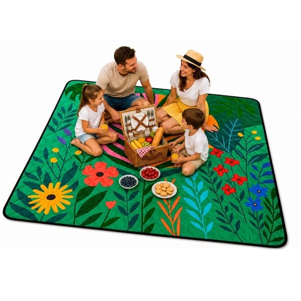 Picknickfilt 100x150 cm blommönster hopvikbar med bärrem