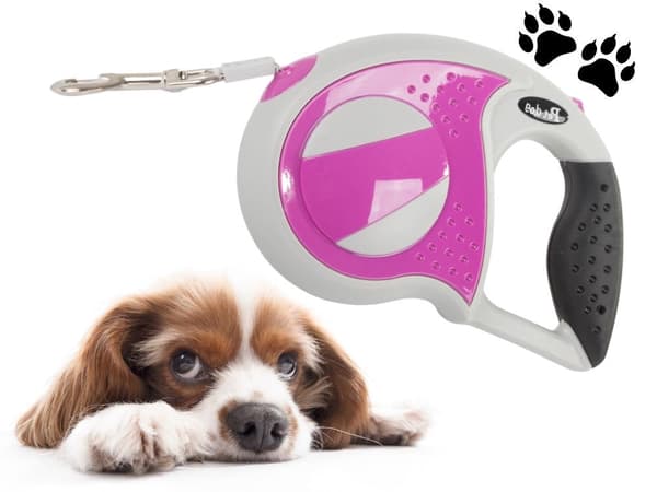 Automatisk hundeline 5 m til hund op til 20 kg rosa