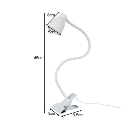 LED skrivebordslampe med klemme, 3 lysfarver, 10 niveauer, USB 5W
