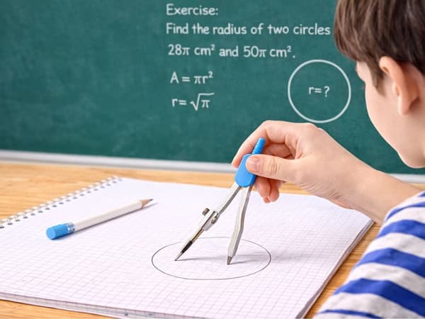 Geometrisæt 9 dele med passer lineal gradskive etui blå