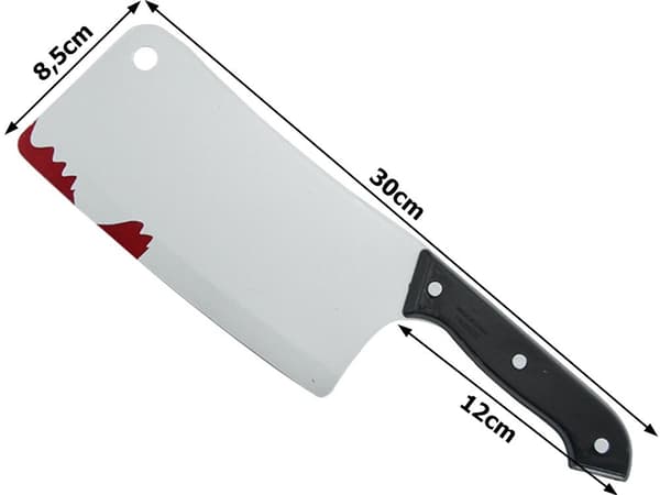 Halloween-kniv cleaver i plast med blodig effekt 1-pack