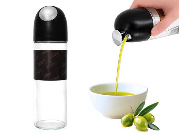 Oljedispenser glas 510 ml med gravitationskork svart
