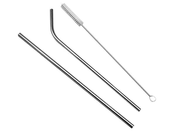 Metallsugrör rostfritt stål 8-pack (4 raka/4 böjda) + 2 borstar
