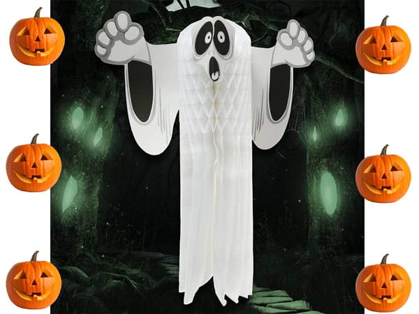 Hængende Halloween-spøgelse 3D papirsdekoration hvid 36 cm foldbar