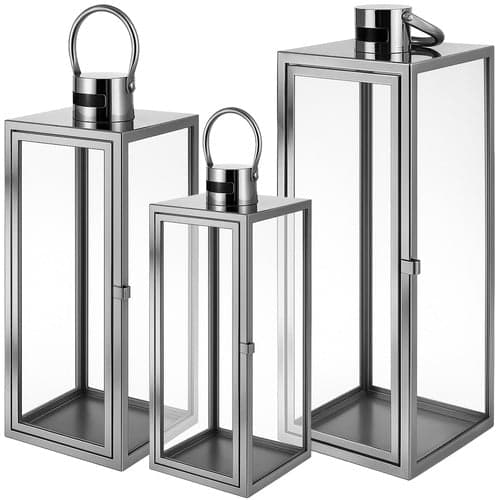 Lanternor set 3 st silver rostfritt stål/glas för inom- och utomhus
