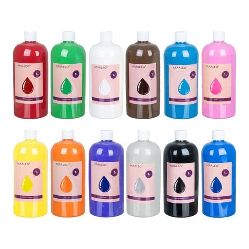 Vesipohjaiset maalivärit 12-pack 1000 ml/pullo matta, pestävät