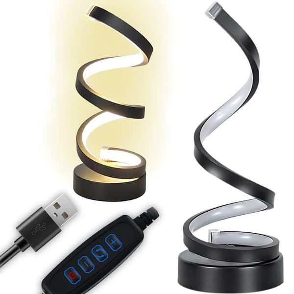 Kierre-LED-työpöytälamppu USB, 3 valotilaa, himmennettävä, musta 25 cm