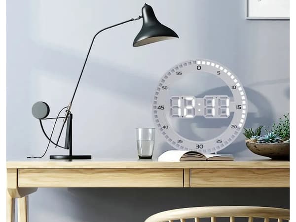 LED vægur digital med termometer alarm hvid 33 x 2 cm USB