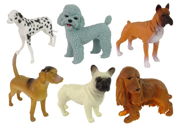 Hundfigurer 6-pack i hårt gummi ca 10 cm, leksak 3+ år