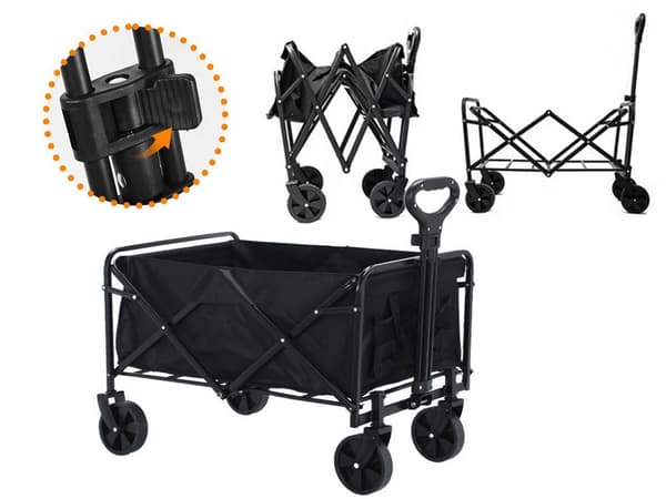 Sammenklappelig transportvogn 80L 60kg med store hjul sort