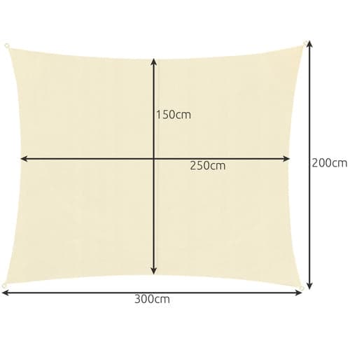 Solsejl rektangulært 3x2 m beige polyester inkl monteringssæt