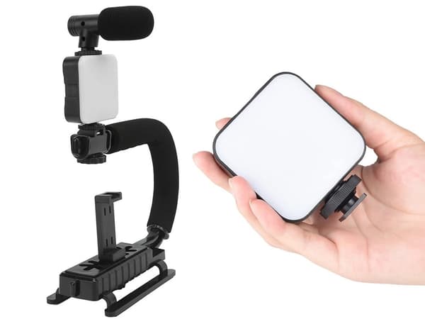 Vlog-kit til smartphone stativ mikrofon LED-lampe Bluetooth-fjern sort