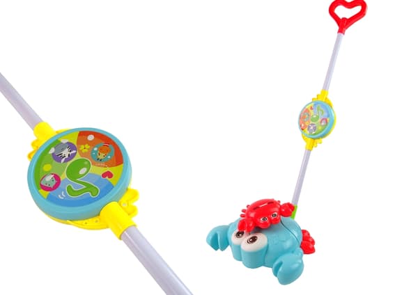 Skubbelegetøj krabbe med lys og musik, blå/rød, 3+ år