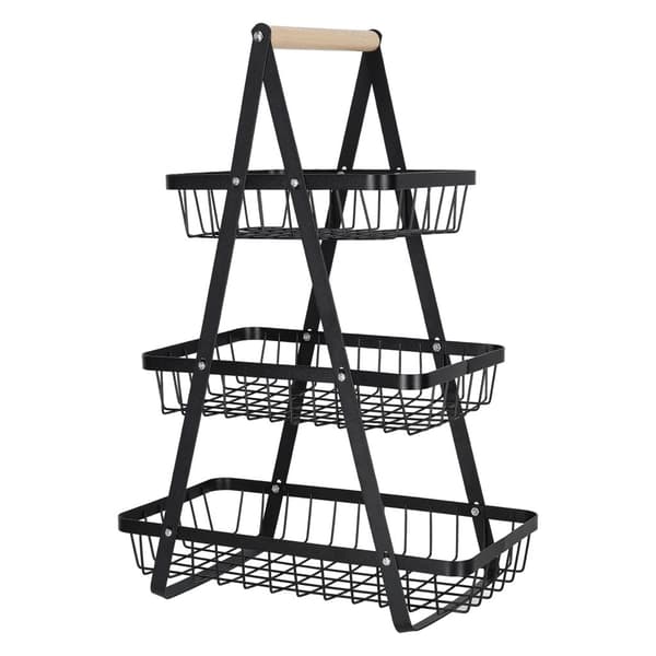 Hedelmä- ja vihannes kori 5 tasoa musta metalli puukahvalla 48 cm