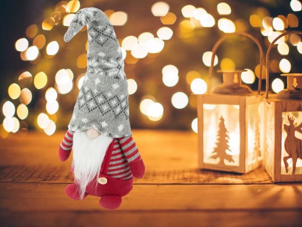 Rød nissejulefigur med bøjeligt hue, 38 cm