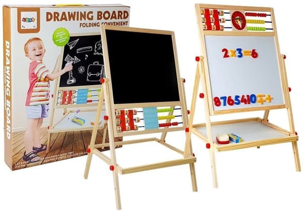 Sort kridttavle til børn 3+ med hylde, magneter, kridt & svamp 67 cm