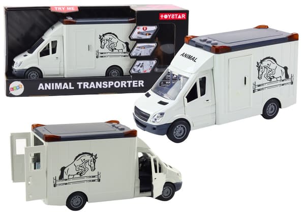 Hestetransport legetøjsbil 28 cm med lys/lyd og hestefigur 3+