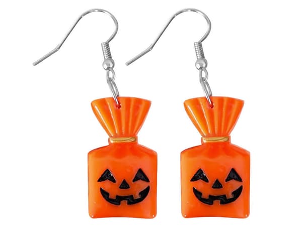 Halloween øreringe i plast 2-pak, vælg motiv (spøgelse/græskar/skelet)