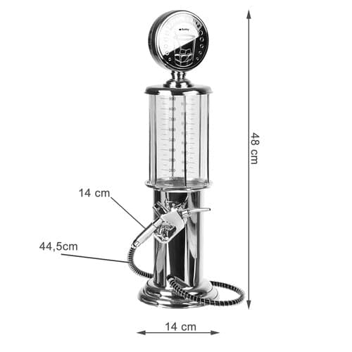 Drikkedispenser 1L brændstofpumpedesign med slange, ABS/krom
