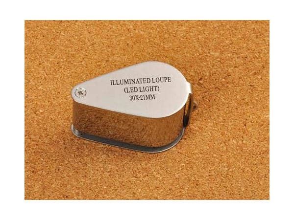 Juvelerarlupp 30x med 2 LED aluminium silver lins 21 mm