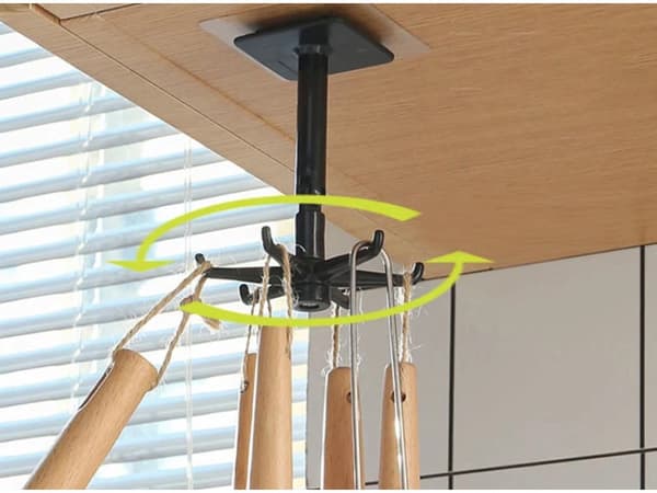 Roterbar krogophængning 6 arme 360° foldbar selvklæbende sort