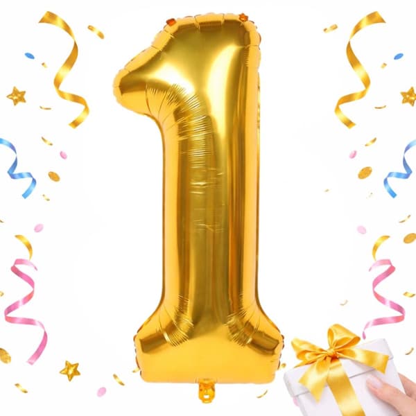 Cifferballon 1 folie guld 66 cm med sugerør