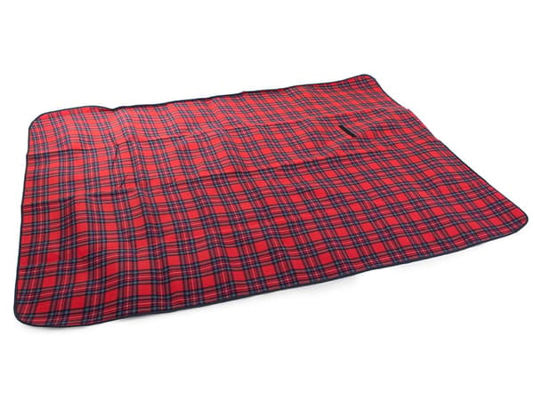 Picnictæppe fleece med vandtæt underside 150 x 200 cm rødternet