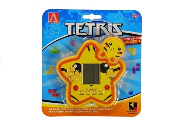Bærbart elektronisk Tetris-spil med display, gul, 11 cm, 3+