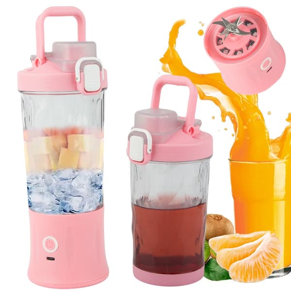 Kannettava USB-blenderi 600 ml pinkki 6 terää jäämurskaus Type-C