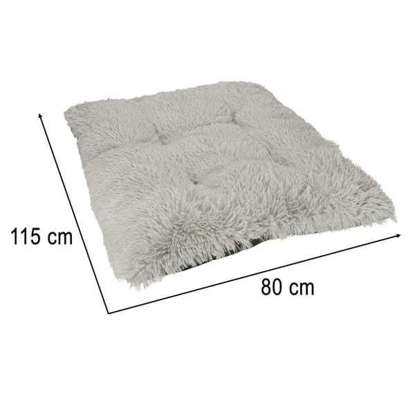 Teddy hund- och kattsäng shaggy polyester 80x115x6 cm ljusgrå
