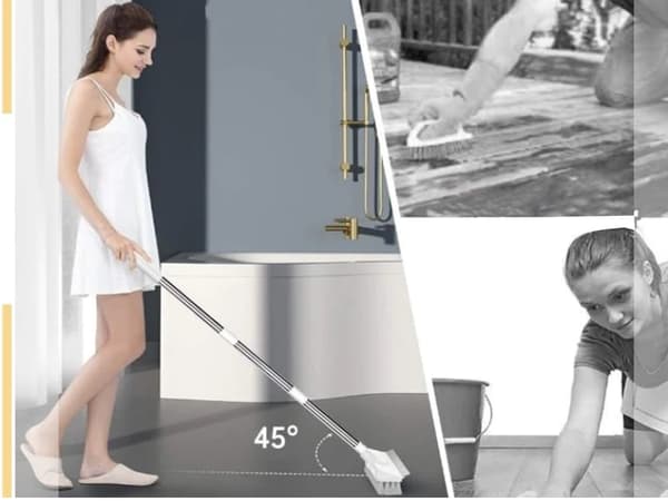 Skrubbebørste med gummiskraber 2-i-1, justerbart skaft, 122 cm