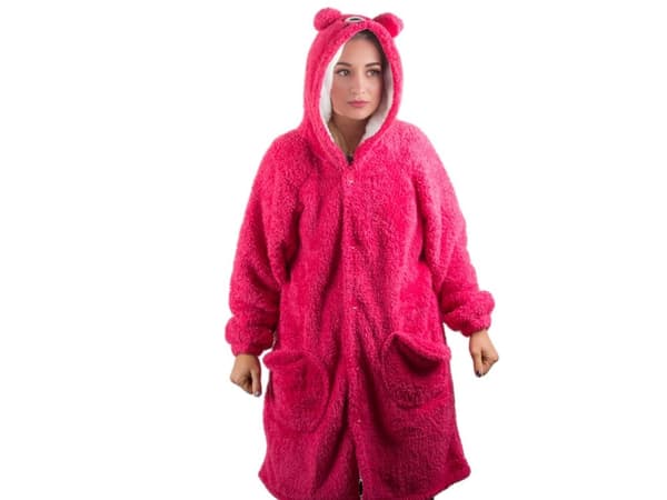 Oversize-huppariviltti hupulla ja napit 100% puuvilla tummanroosa