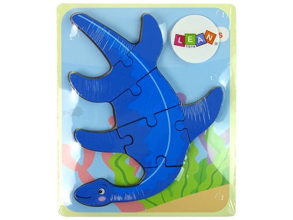 Träpussel dinosaurie 5 mm för barn 3+ EN71 (rosa pterodactyl/blå pliosaurus)
