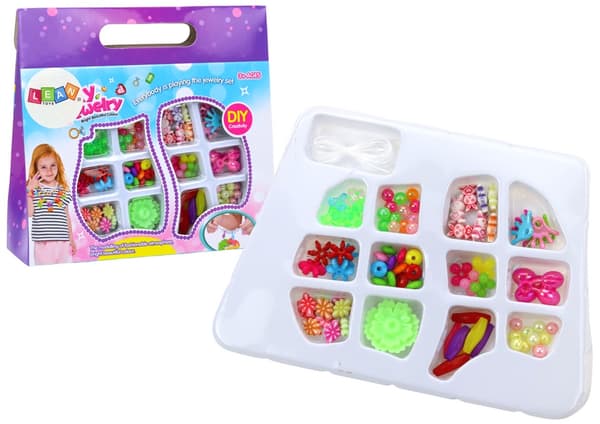 Perlesæt plastperler til smykkefremstilling med snor, 3+ år