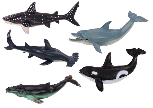 Havsdjursfigurer 6-pack stora - orka val haj valhaj delfin 3+