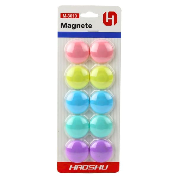 Kontormagneter pastelfarvede runde 3 cm 10-pack til magnettavle/køleskab
