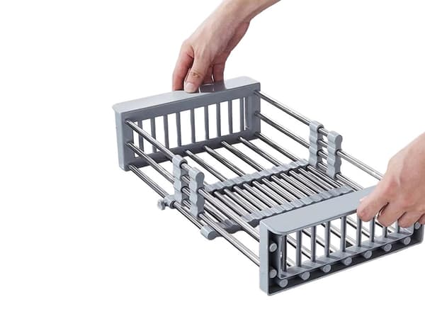 Teleskopisk opvaskestativ til vask grå 22x8,5x29,5–44 cm