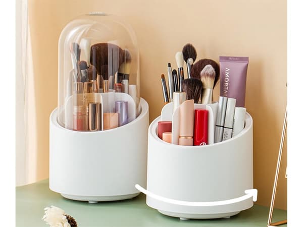 Roterende makeup-opbevaring med låg 7 rum plast hvid 22 cm