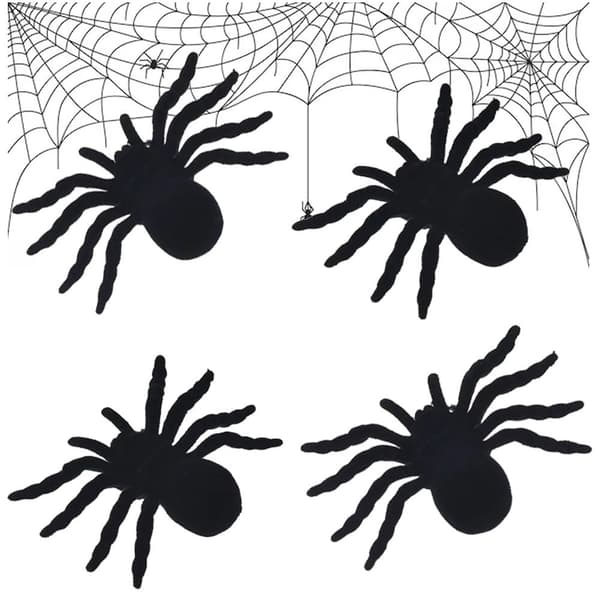 Halloween-spindlar i plast 4-pack 7x11 cm, svarta