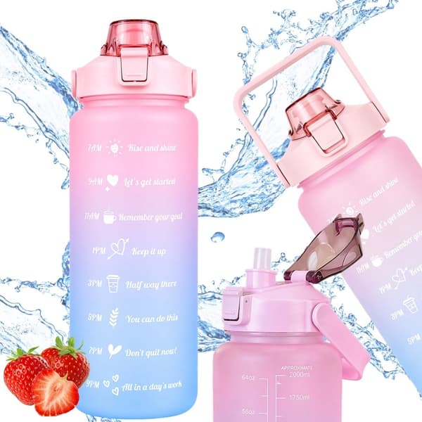 Vesipullo 2 liter pillillä ja mitta-asteikolla, vaaleanpunainen/sininen