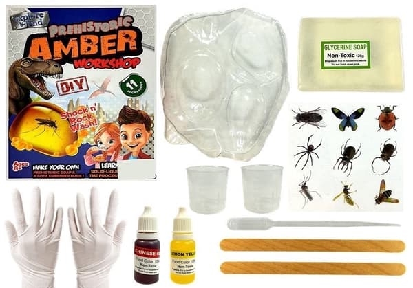 Kreativt set bärnsten med insekter, såpbas och form för barn
