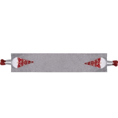 Julebordløber 180x33 cm polyester grå med nisser rød/hvid