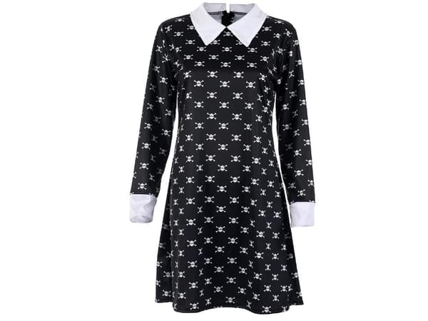 Wednesday Addams kjole børnekostume sort/hvid 135–145 cm polyester