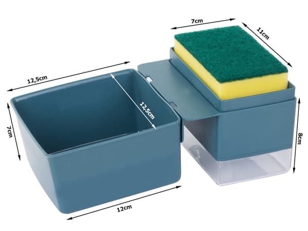 Opvaskemiddeldispenser 250 ml med svamp og drypbakke farvemix